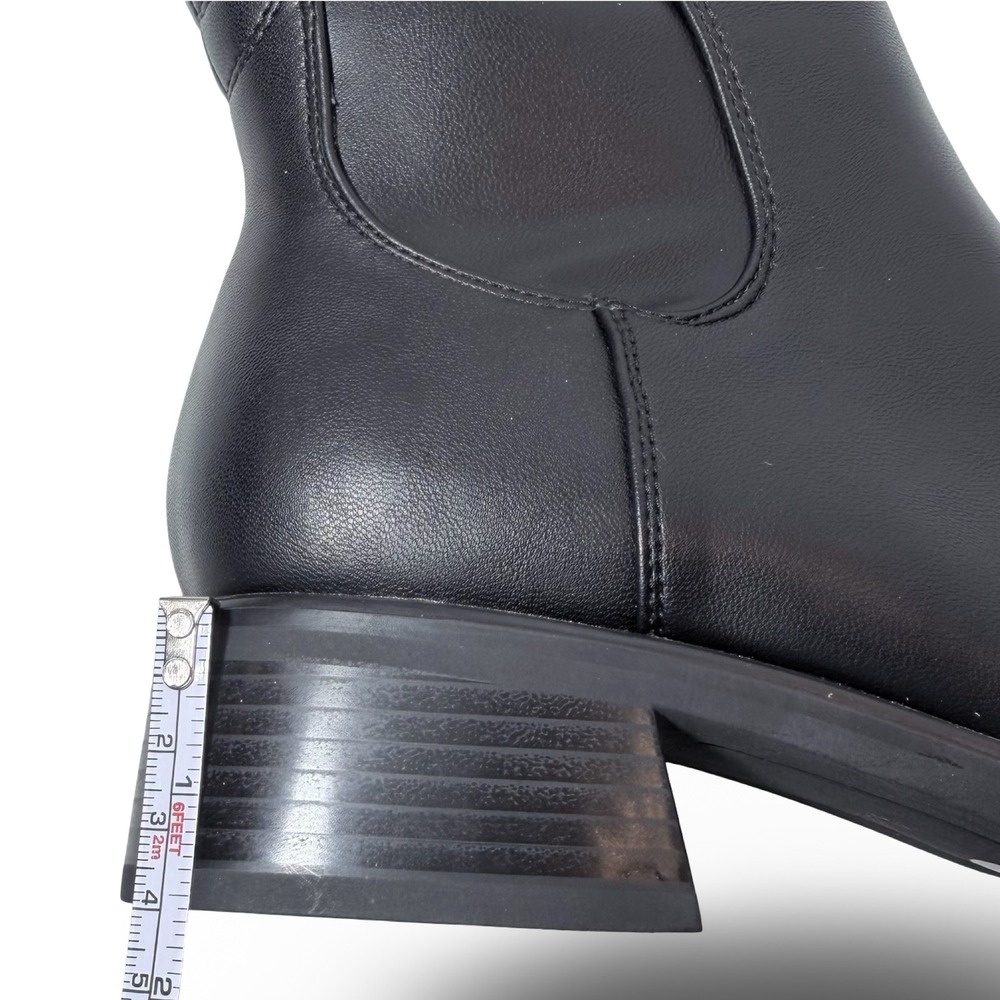 QIY Black PU Knee High Square Toe Block Heel Slouchy Boots Womens 9.5 New - Picture 6 of 14